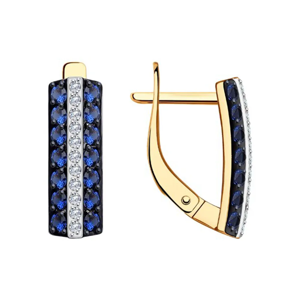 Cercei din aur roșu cu Cubic Zirconia Incolor, Cubic Zirconia Albastru Safir
