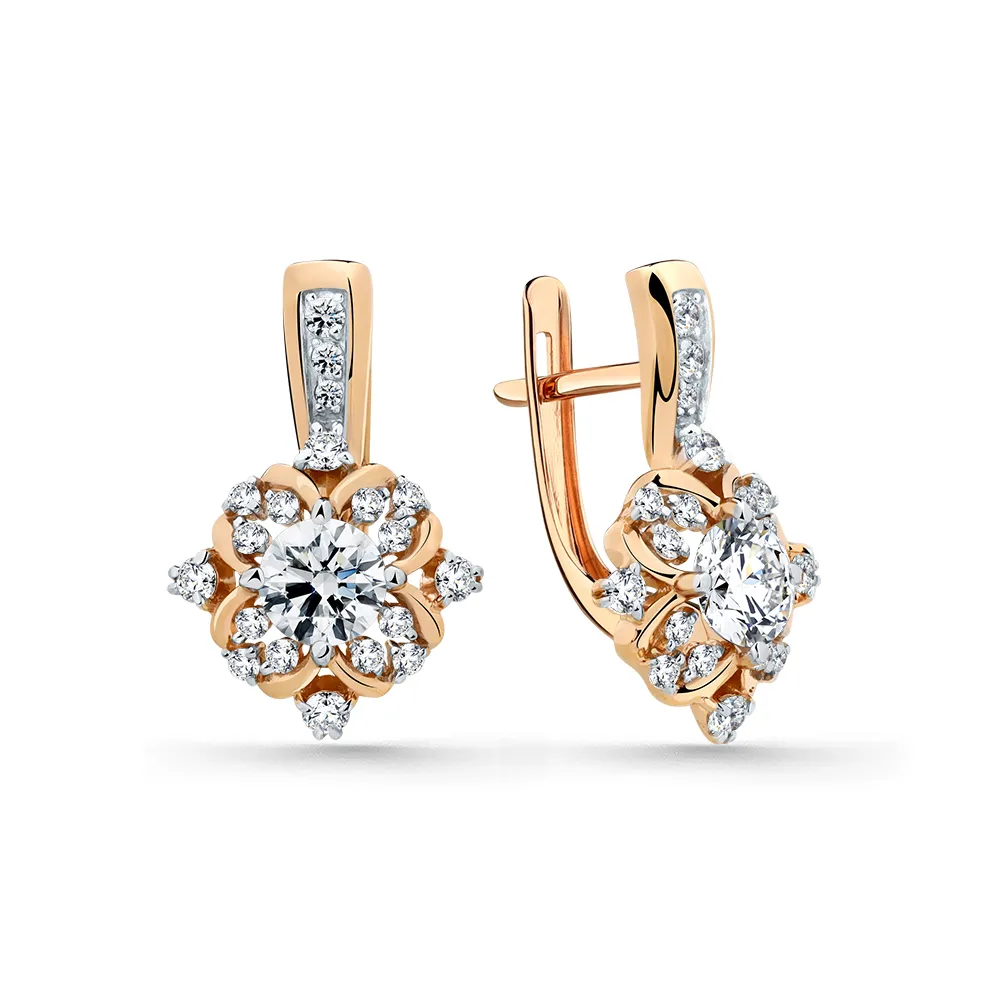 Cercei din aur roșu cu Cubic Zirconia Incolor