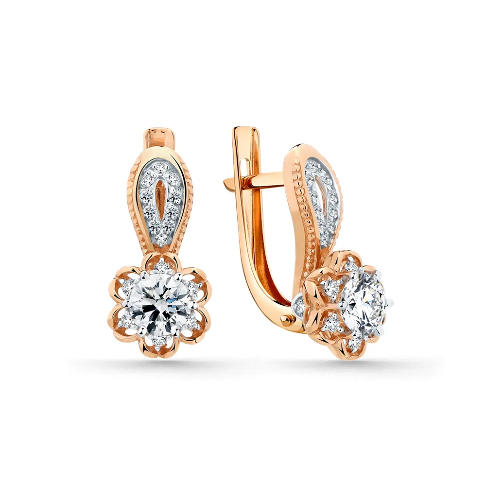 Cercei din aur roșu cu Cubic Zirconia Incolor