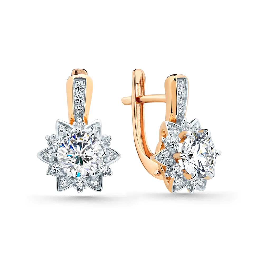 Cercei din aur roșu cu Cubic Zirconia Incolor