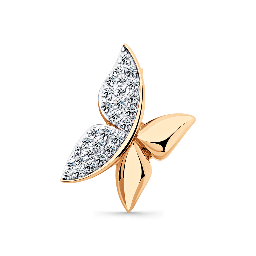 Broșă din aur roșu cu pietre Cubic Zirconia Incolor