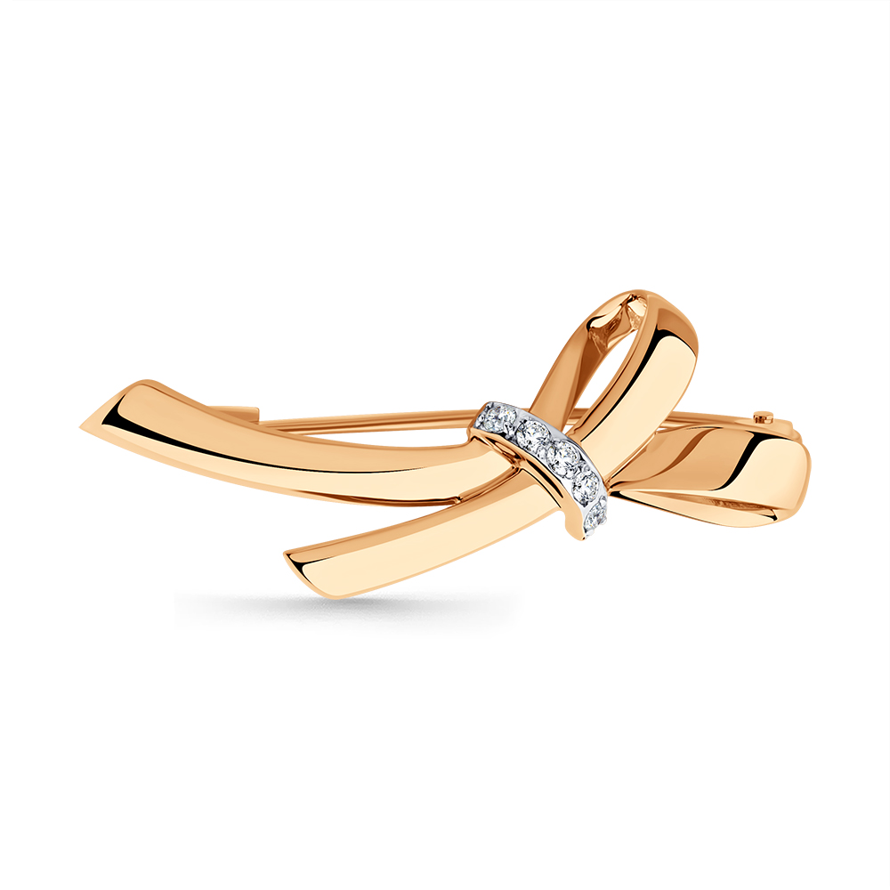 Broșă din aur roșu cu pietre Cubic Zirconia Incolor