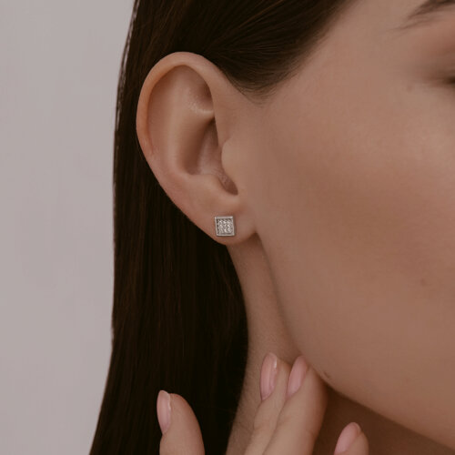 Серьги Пусеты из серебра с камнями Бриллиант
