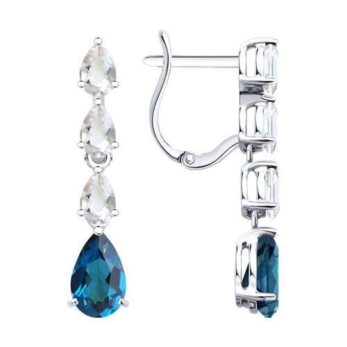 Cercei Suspendați din aur alb cu pietre Cristal de munte, Topaz London