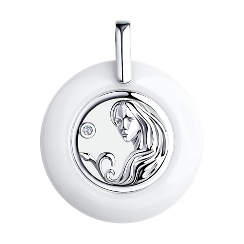 Pandantiv din argint  cu pietre Cubic Zirconia Incolor, Ceramica albă