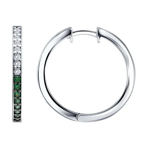 Cercei Creole din argint cu Cubic Zirconia Incolor, Cubic Zirconia Verde