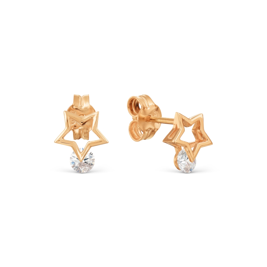 Cercei Pusete din aur roșu cu pietre Cubic Zirconia Incolor