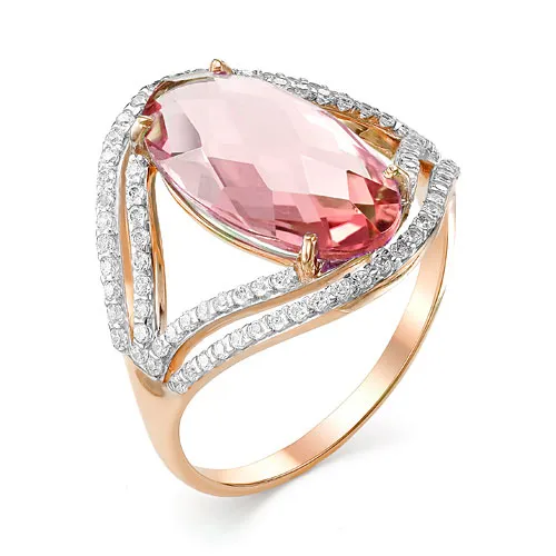 Inel din aur roșu cu Cubic Zirconia Incolor, Morganit (sint.)
