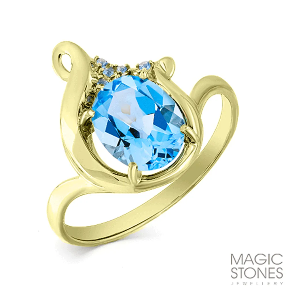 Inel din aur galben cu Cubic Zirconia Albastru, Topaz Swiss