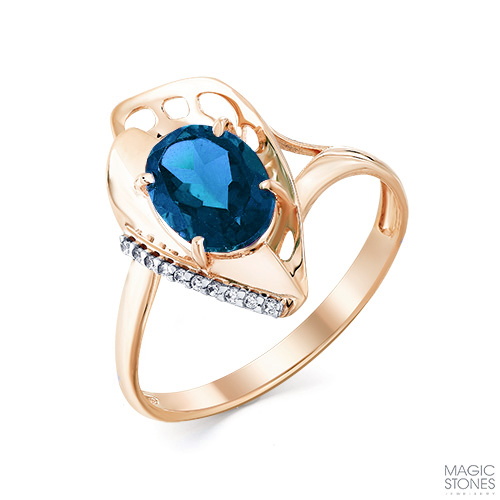 Inel din aur roșu cu pietre Cubic Zirconia Incolor, Topaz London