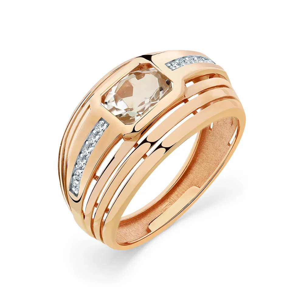 Inel din aur roșu cu Cubic Zirconia Incolor, Prasiolit