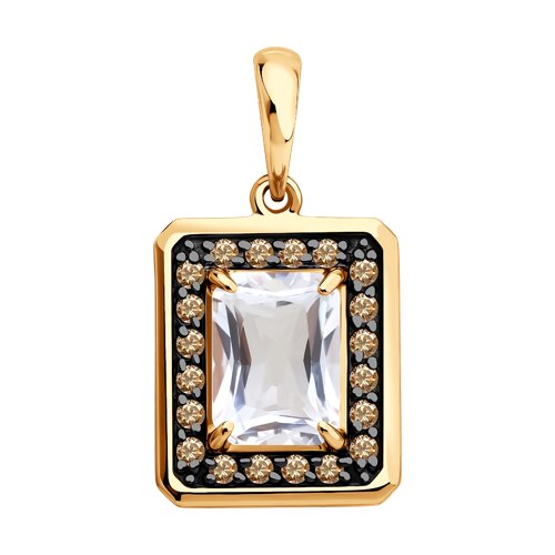 Pandantiv din aur roșu cu pietre Cubic Zirconia Galben, Cristal de munte