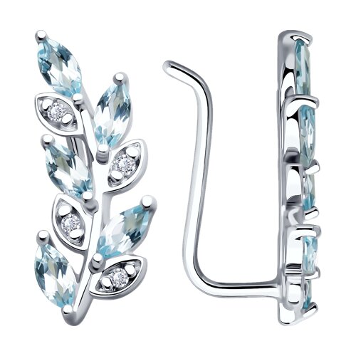 Cercei din argint  cu pietre Cubic Zirconia Incolor, Topaz albastru
