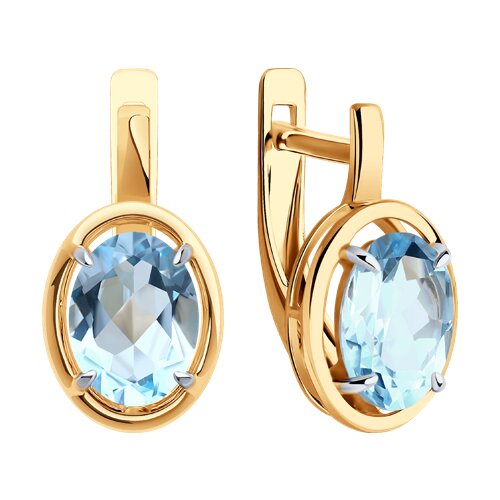 Серьги из красного золота с камнями Топаз голубой