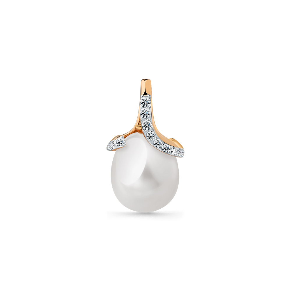 Pandantiv din aur roșu cu pietre Cubic Zirconia Incolor, Perla Albă
