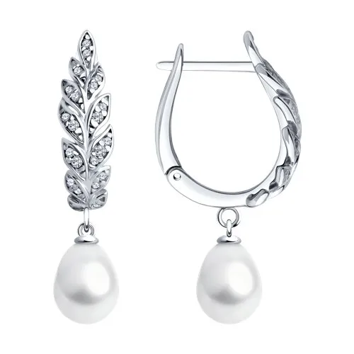 Cercei Suspendați din argint cu Cubic Zirconia Incolor, Perla Albă