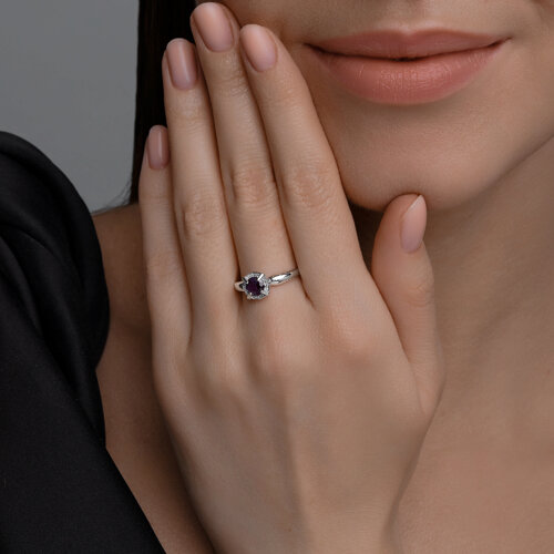 Inel din aur alb cu pietre Diamant, Alexandrit (sint.)