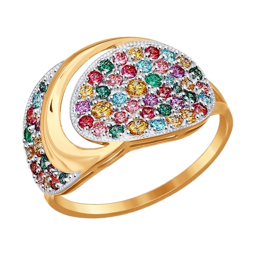 Inel din aur roșu cu pietre Cubic zirconia Roz, Cubic zirconia roșu și Cubic zirconia Verde