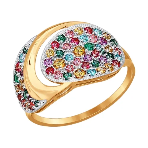 Inel din aur roșu cu pietre Cubic zirconia Roz, Cubic zirconia roșu și Cubic zirconia Verde