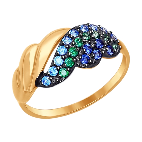 Inel din aur roșu cu pietre Cubic zirconia Verde, Cubic zirconia Albastru și Cubic zirconia Albastru Safir