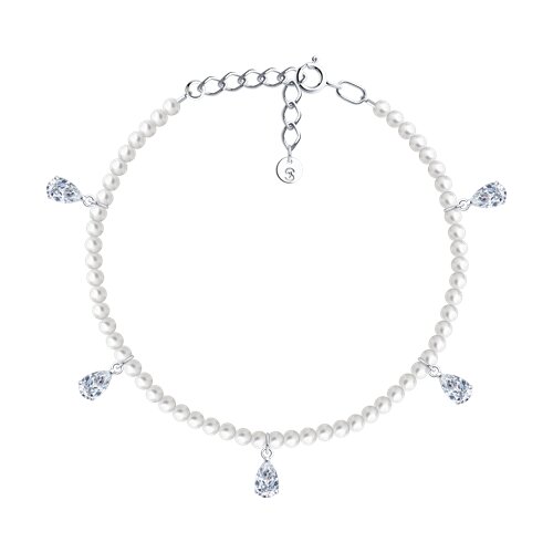 Brățară din argint  cu pietre Cubic Zirconia Incolor, Perla Imit. și Tijă din oțel
