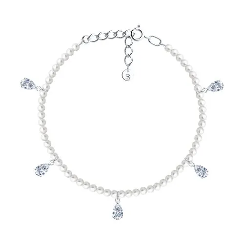 Brățară din argint cu Cubic Zirconia Incolor, Perla Imit. și Tijă din oțel