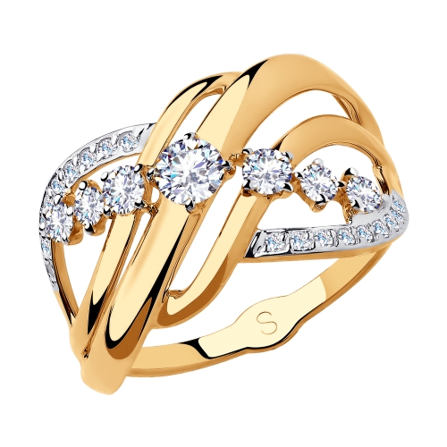 Inel din aur roșu cu pietre Cubic Zirconia Incolor