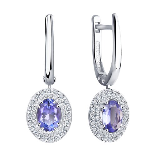 Cercei Suspendați din aur alb cu pietre Diamant, Tanzanit
