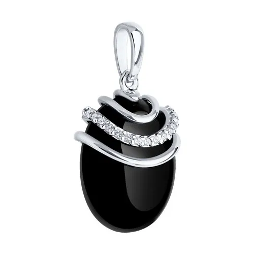 Pandantiv din argint cu Cubic Zirconia Incolor, Agat negru