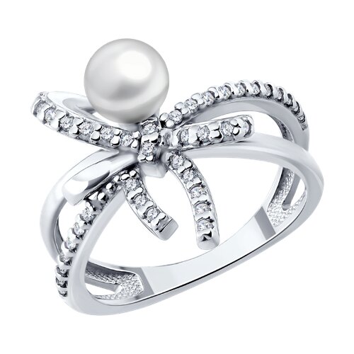 Inel din argint  cu pietre Cubic Zirconia Incolor, Perla Imit.