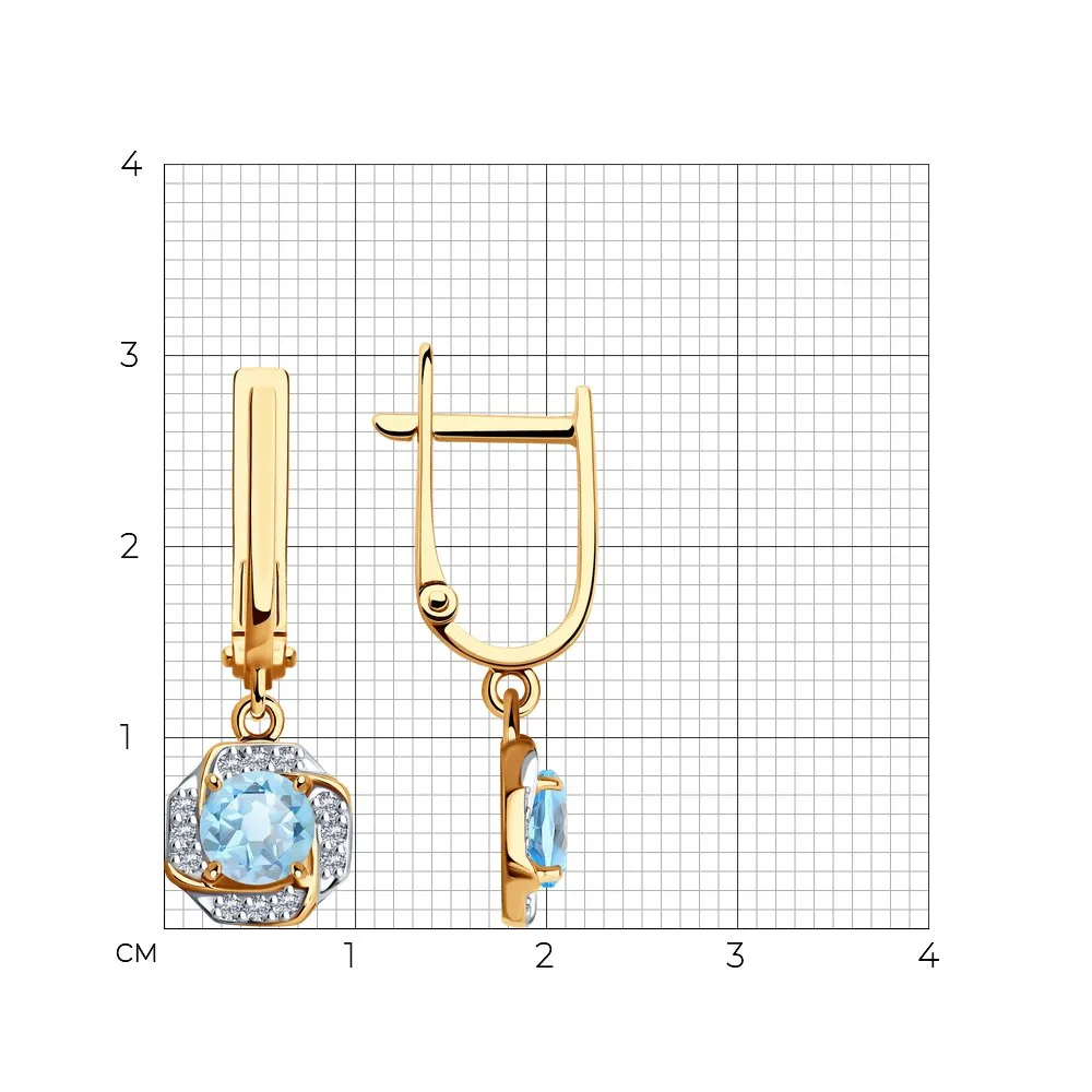 Cercei Suspendați din aur roșu cu Cubic Zirconia Incolor, Topaz albastru