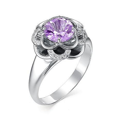 Inel din argint  cu pietre Cubic Zirconia Incolor, Ametist
