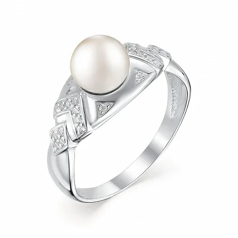 Inel din argint cu Cubic Zirconia Incolor, Perla Albă