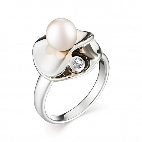 Inel din argint  cu pietre Cubic Zirconia Incolor, Perla Albă