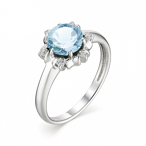 Inel din argint  cu pietre Cubic Zirconia Incolor, Topaz albastru