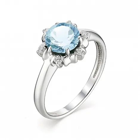 Inel din argint cu Cubic Zirconia Incolor, Topaz albastru