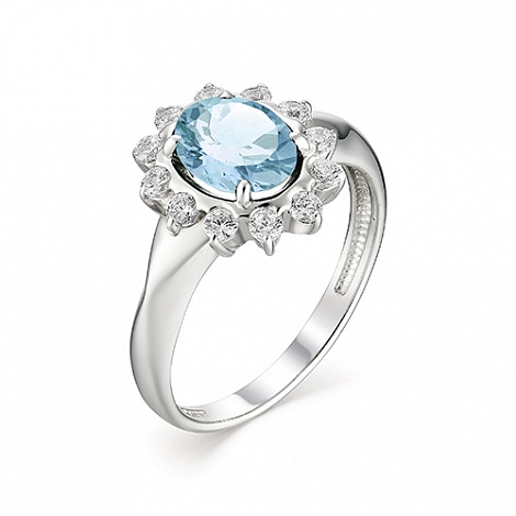Inel din argint  cu pietre Cubic Zirconia Incolor, Topaz albastru