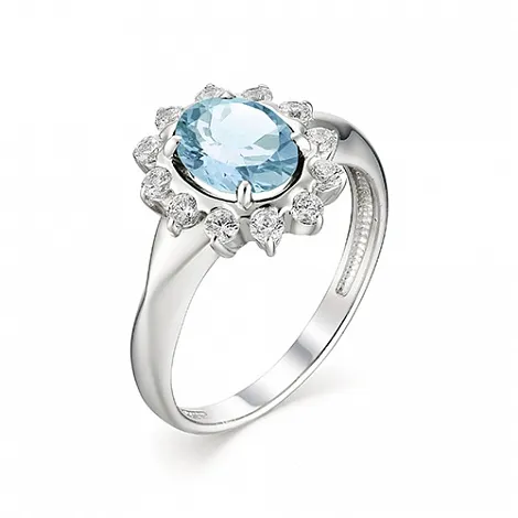 Inel din argint cu Cubic Zirconia Incolor, Topaz albastru