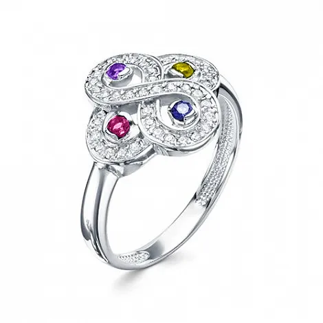 Inel din argint cu Cubic Zirconia Incolor, Cubic Zirconia Albastru Safir și Cubic Zirconia Roșu