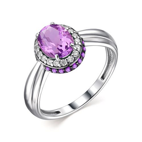 Inel din argint  cu pietre Cubic Zirconia Incolor, Cubic Zirconia Liliachiu și Ametist