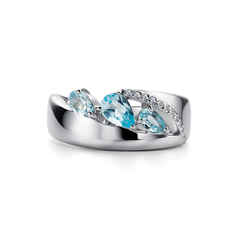 Inel din argint  cu pietre Cubic Zirconia Incolor, Topaz albastru