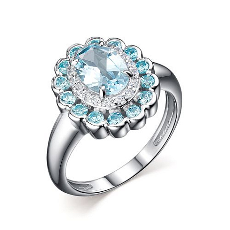 Inel din argint  cu pietre Cubic Zirconia Incolor, Cubic Zirconia Albastru și Topaz albastru