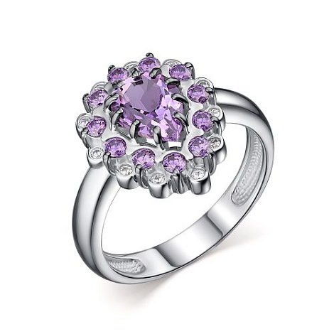 Inel din argint  cu pietre Cubic Zirconia Incolor, Cubic Zirconia Liliachiu și Ametist