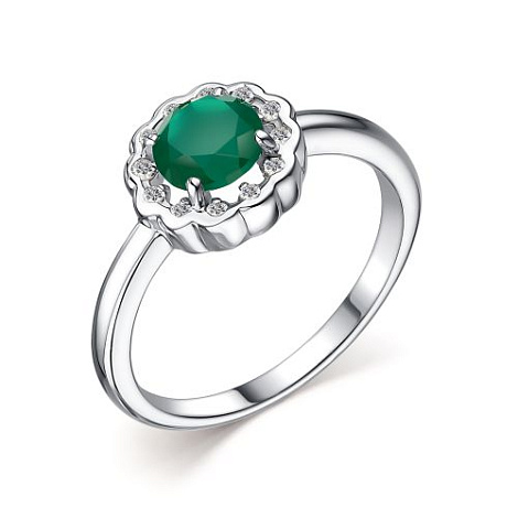 Inel din argint  cu pietre Cubic Zirconia Incolor, Agat verde