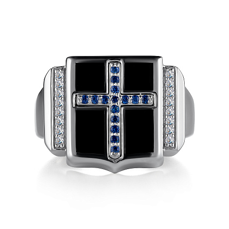 Inel din argint  cu pietre Cubic Zirconia Incolor, Safir Hidro și Emailare
