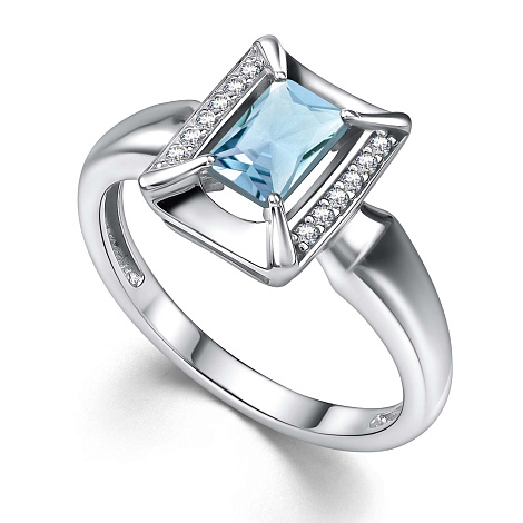 Inel din argint  cu pietre Cubic Zirconia Incolor, Topaz albastru