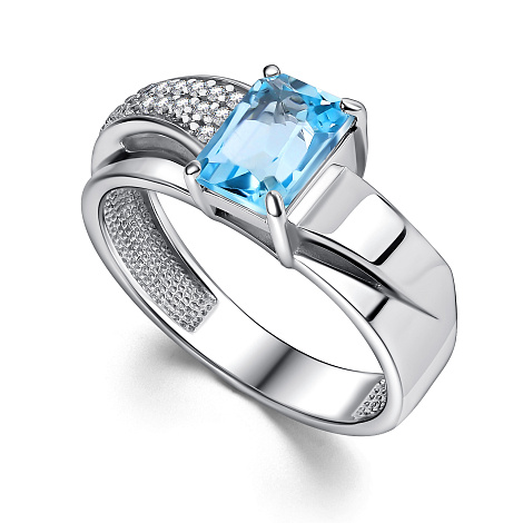 Inel din argint  cu pietre Cubic Zirconia Incolor, Topaz albastru