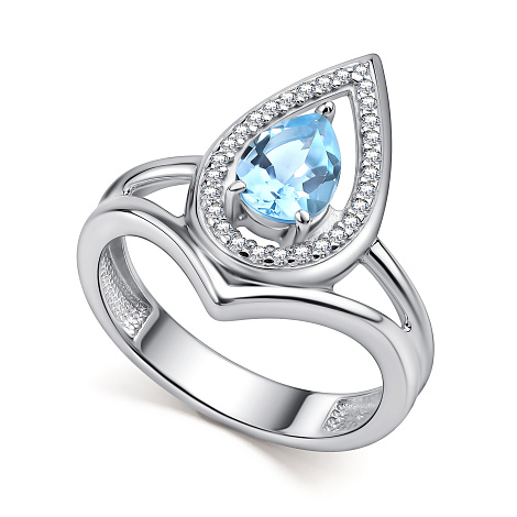 Inel din argint  cu pietre Cubic Zirconia Incolor, Topaz albastru