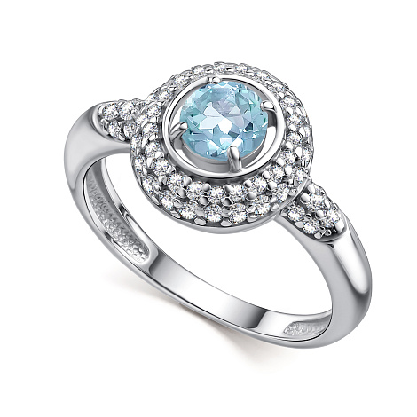 Inel din argint  cu pietre Cubic Zirconia Incolor, Topaz albastru