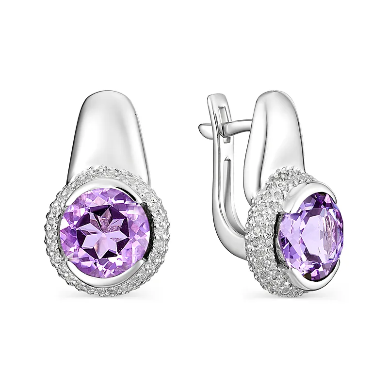 Cercei din argint cu Cubic Zirconia Incolor, Ametist